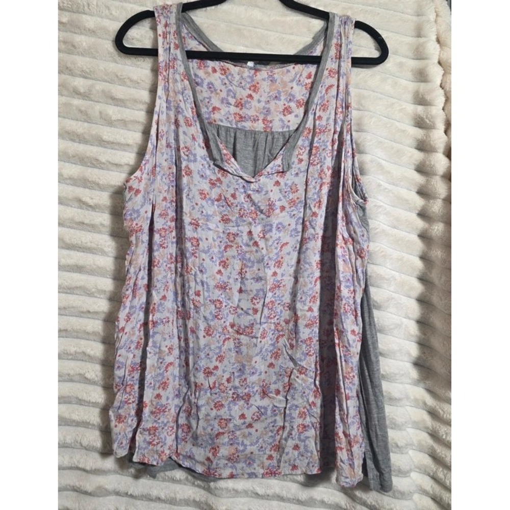 Relativity Womens 2X Tank Top Floral Mixed Media Grey Sleeveless Rayon Plus Size